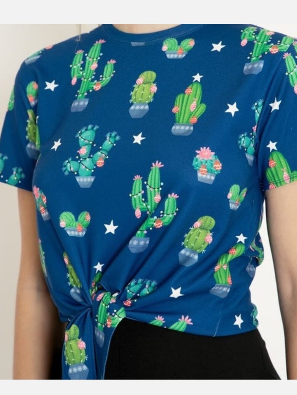 Blackmilk It's Beginning to Look a Lot Like Cactus Christmas Tie Front Tee XL